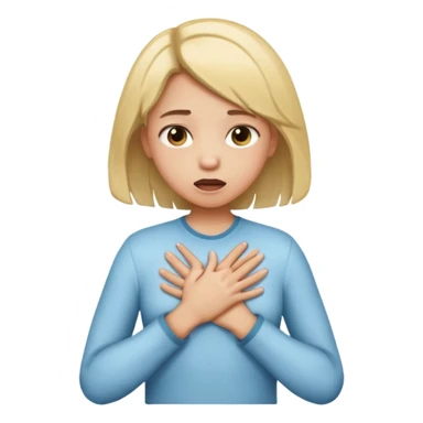 A girl with light down hair chocking with her hands on her chest  sticker