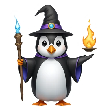 penguin wizard casting a spell sticker