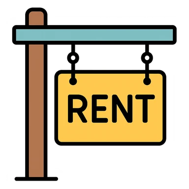 Make the rent sign board look modern with clean lines, minimal design, and a contemporary style. Keep the background transparent. sticker
