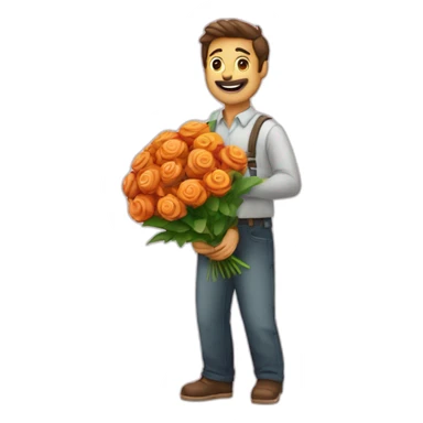 Homme amoureux avec bouquet de fleurs  sticker