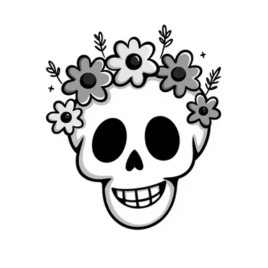 cheerful skull with flowers, visual concept combining happiness and death sticker