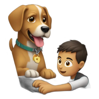 a dog closing the laptop of a boy sticker