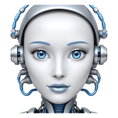 Gorgeous female intricate robot face silver with blue eyes sticker