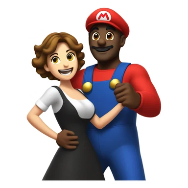 Black man wearing giant Mario costume dancing with brunette woman  sticker