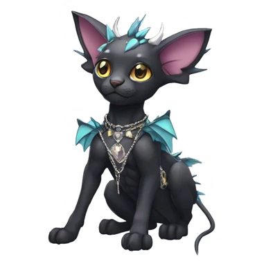 cool punk kawaii anime edgy distinguished elegant beautiful fantasy black ethereal nargacuga-bat-sphynx-Quiana-Fakemon collar harness jewels full body sticker