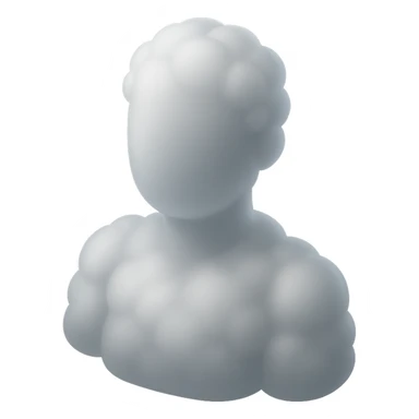 person made entirely of white fluffy convex clouds, shoulder up, front view, matte glass style sticker