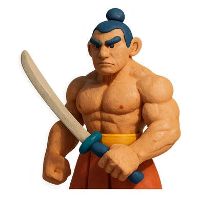 A muscular samurai with a matte, textured appearance sticker