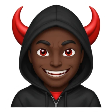 evil person with devilish smile and black face sticker