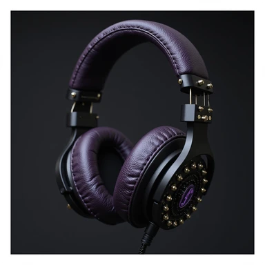 realistic goth headphones, black with dark purple accents and studs, photorealistic style sticker