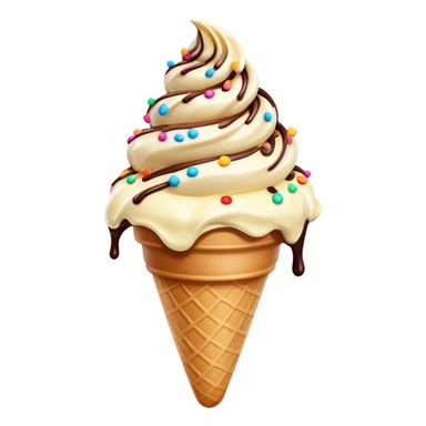 Cinematic scoop of rich, creamy ice cream, slightly melting, smooth swirls of chocolate and vanilla, colorful sprinkles on top, warm glowing background, playful and inviting. sticker