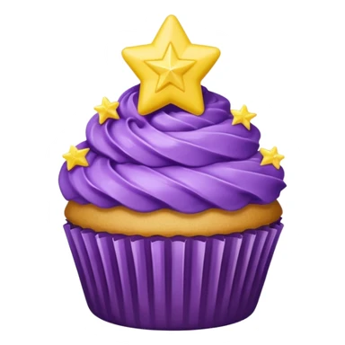 cupcake with purple frosting and a star-shaped candy sticker