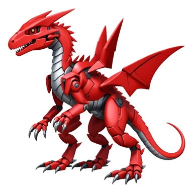 Cool Edgy Futuristic Red Digimon-Fakemon-Guilmon-Velociraptor-Dragon-Mecha full body sticker
