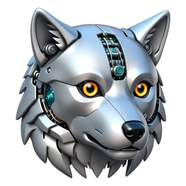 robotic wolf with digital eyes and circuit patterns sticker