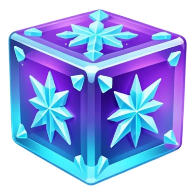 glowing ice crystal cube, icy neon cyan highlights, purple neon accents. sticker