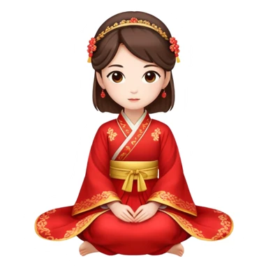 Beautiful girl wearing red Hanfu wedding dress sitting sticker