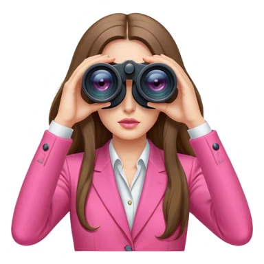 futuristic-looking woman with long hair in an intensive color pink suit looking through two-eye binoculars sticker