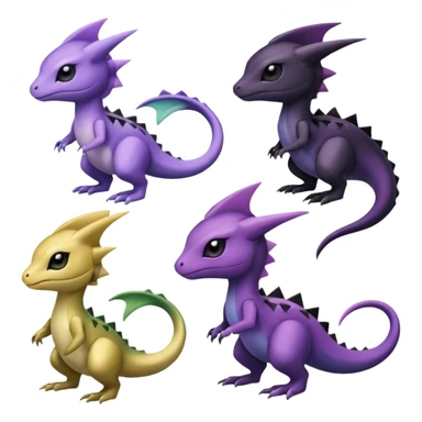 purple-black-gold-gradients Meloetta-Larvitar-Axew-Salandit-Pokémon-Fakémon-creature sticker