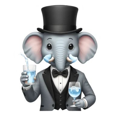 elephant wearing suit, bowtie and top hat, holding glass of water sticker