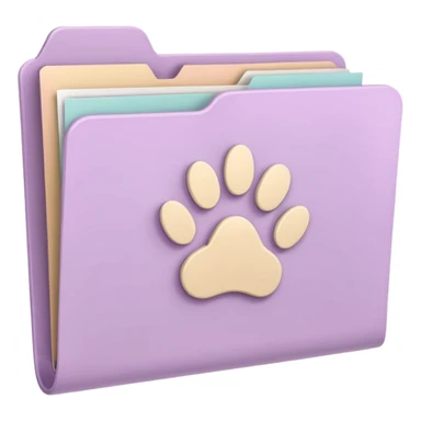 a pastel folder of documents with a pawprint on it sticker