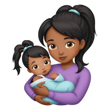 black Ponytail girl hugs a newborn baby and a girl sticker