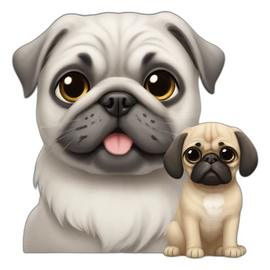 Cat persian grey with dog pug happy sticker
