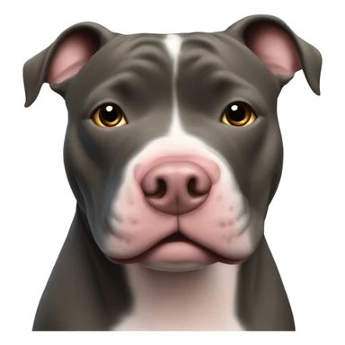 Blue Staffordshire bull terrier smelling a pig sticker