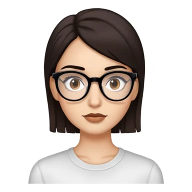 Average dark brunette hair, with glasses dark brown eyes,lashes, black thin eyebrows,  sticker