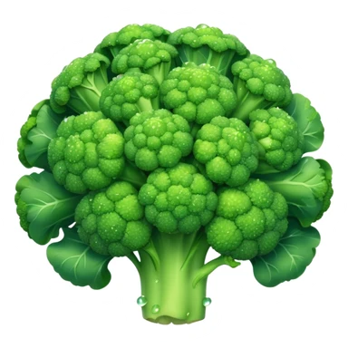 Cinematic lush green broccoli, detailed florets glistening with dewdrops, ultra-fresh and vibrant, soft glowing background, healthy and delicious. sticker