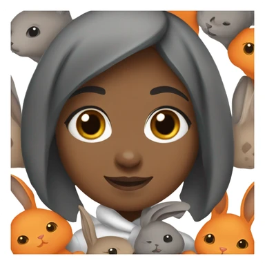 Black Muslim girl holding her 3 cute orange, gray, and mix colored holland lop bunnies sticker