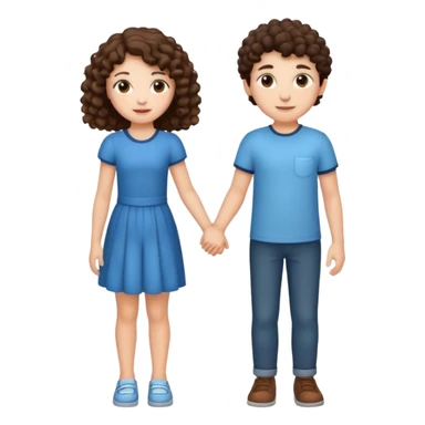 Cute brunette girl and a curly hair boy holding hands sticker
