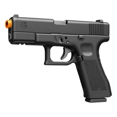 emoji of a compact pistol resembling a Glock 17 with an extended magazine, flat vector style, simple shapes, bold outlines, high contrast, small details removed, 1-color shadow, transparent background, 512x512 sticker