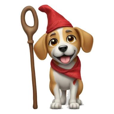 Dog walking on two back legs, holding a hobo stick with a red bandana on head  sticker