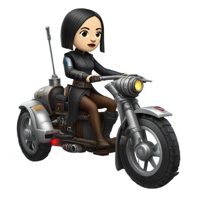 Jedi bounty hunter Wednesday Addams racing in a modern blue,red and pewter steampunk electric luxury flying speeder bike from Star Wars  sticker