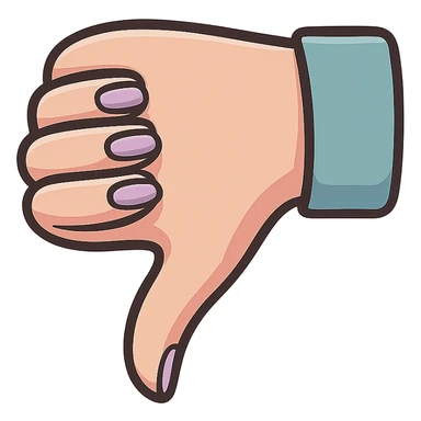 neat female hand with manicure showing dislike (thumb down), side view, thin clean contours, elegant soft rounded shapes, pastel palette #98B5BC, #B5B3C1, #C9A3C9, #E4C0CA, #F7DCD1, #F7C0AA, detailed shadows and highlights, soft lighting, no background sticker