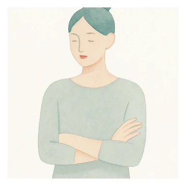 a woman crossing her arms, watercolor art style sticker