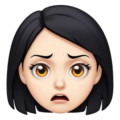 white woman black hair with face of shock, fear, and disgust sticker