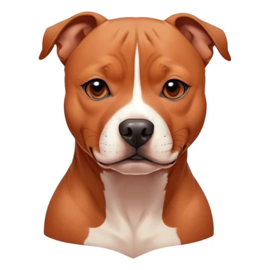 Cinematic Noble Red/Fawn Staffordshire Bull Terrier Portrait Emoji, Poised and regal, with a compact, muscular build and a sleek, well-groomed red/fawn Fur accented by subtle white markings, deep-set soulful dark eyes, Simplified yet sharp and sophisticated features, highly detailed, glowing with a soft, dignified glow, high shine, intelligent and loyal, stylized with an air of strength, focused and attentive, soft glowing outline, capturing the essence of a watchful and confident guardian, so majestic it feels as though it could stride out of the screen with effortless authority! sticker