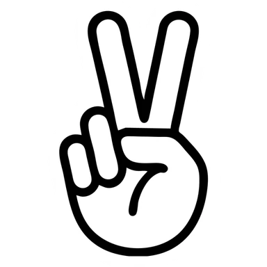 minimal outline style hand showing a peace sign gesture with the ring finger touched by the thumb, simple and clean lines sticker