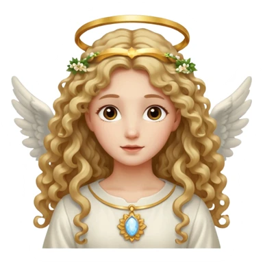 Gentle angel with long curls and cloud background sticker