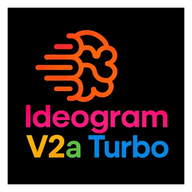 make a non gradient solid but colorful text of "Ideogram V2a Turbo", black background, add this logo too, make it good art for this sticker