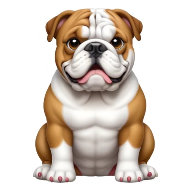 cinematic-[english bulldog]-realistic-full-body-sitting-emoji,-tail-resting-loosely-beside-its-paws,-head-tilted-dramatically,-sleek-[solid white]-fur,-simplified-yet-realistic-focused-features,-highly-detailed,-glowing-with-an-almost-sarcastic-glow sticker