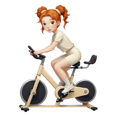 Ginger girl freckles space buns riding stationary bike cream outfit sticker