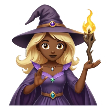 Blond witch girl with pretty dress casting spell on dark black man sticker