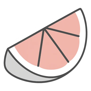 Edit the flat icon of a pink grapefruit wedge using a different 3-4 color palette. Keep the design minimal and clean with no background. sticker
