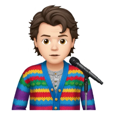 harry styles with a mic, he is wearing a colorful cardigan sticker