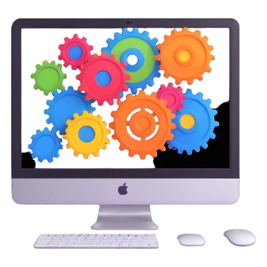 iMac computer with colorful gears on the screen sticker