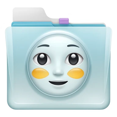 A simple emoji-style icon of a transparent white plastic folder, minimal and clean, with rounded corners, subtle translucency, soft shading, and a small self-care, skincare, routine documents symbol on the front sticker