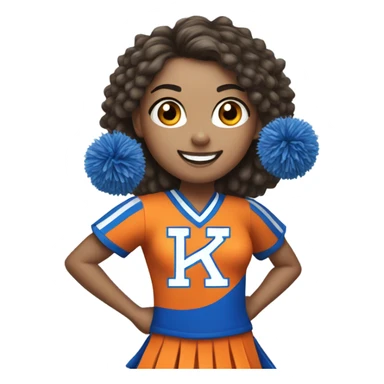 Cheerleader with orange and blue Pom poms and a K1 on Uniform sticker