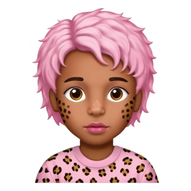 brown-skin boy with baby pink blush and glossy lips and leopard print hair ￼ sticker