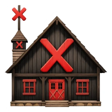 an inn with a big red  X on it sticker